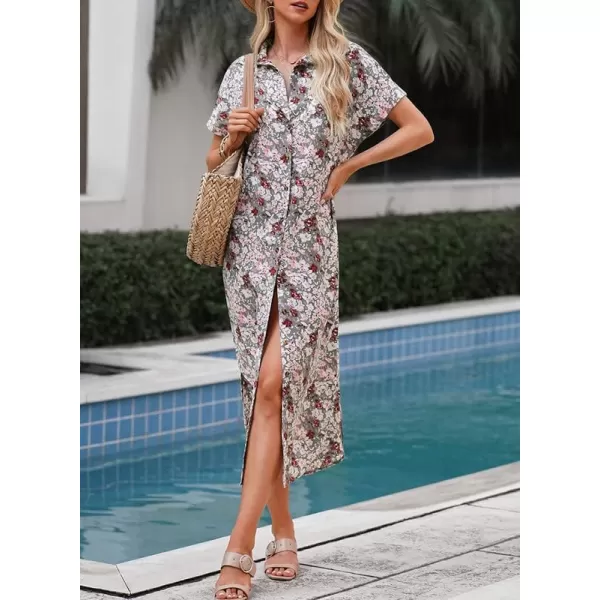 Dokotoo Womens Casual Short Sleeve Side Split Button Down Long Kimonos Cardigans Swimsuit Cover Ups