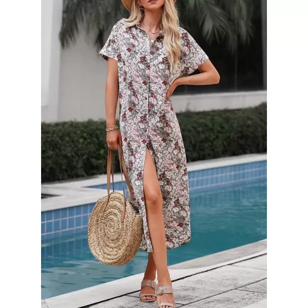 Dokotoo Womens Casual Short Sleeve Side Split Button Down Long Kimonos Cardigans Swimsuit Cover Ups