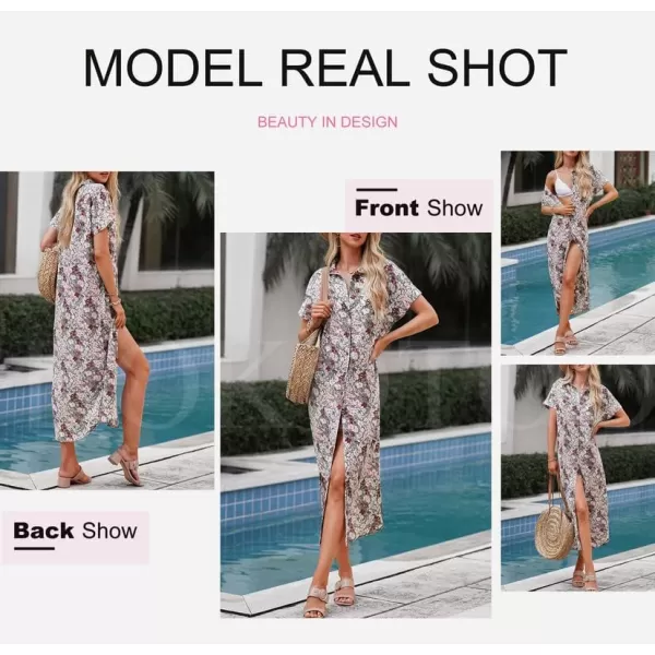 Dokotoo Womens Casual Short Sleeve Side Split Button Down Long Kimonos Cardigans Swimsuit Cover Ups