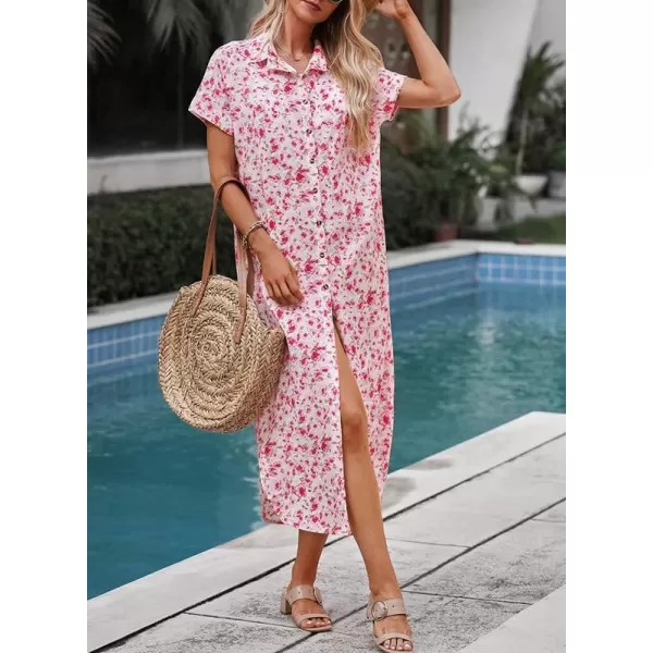 Dokotoo Womens Casual Short Sleeve Side Split Button Down Long Kimonos Cardigans Swimsuit Cover Ups