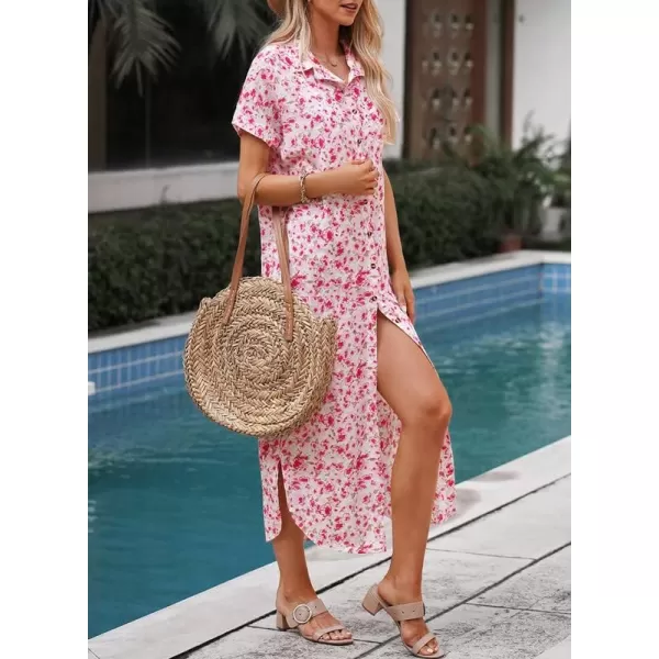 Dokotoo Womens Casual Short Sleeve Side Split Button Down Long Kimonos Cardigans Swimsuit Cover Ups