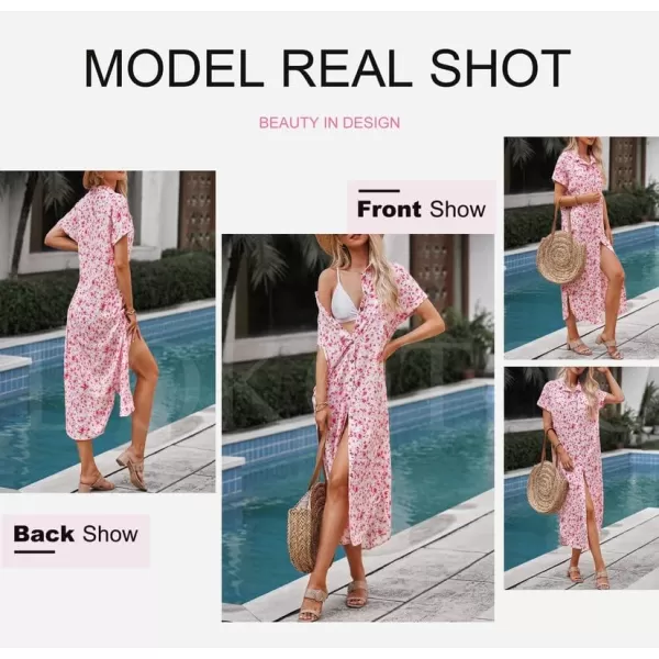 Dokotoo Womens Casual Short Sleeve Side Split Button Down Long Kimonos Cardigans Swimsuit Cover Ups