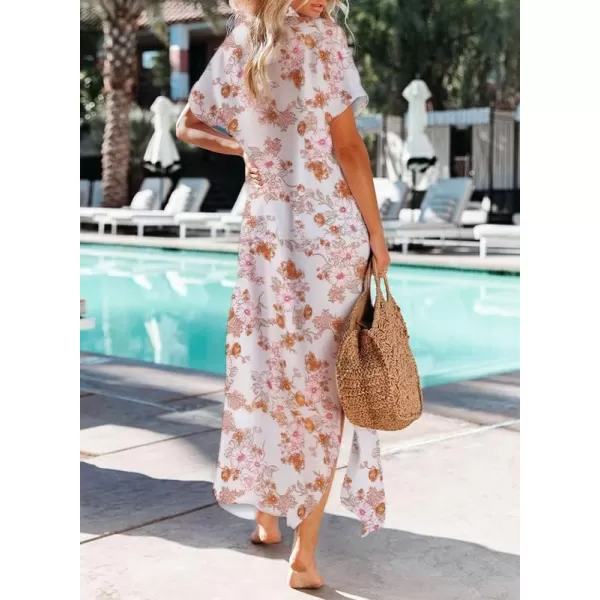 Dokotoo Womens Casual Short Sleeve Side Split Button Down Long Kimonos Cardigans Swimsuit Cover Ups