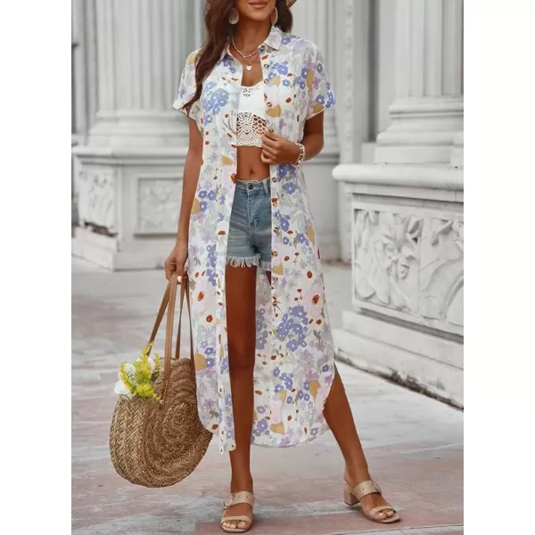 Dokotoo Womens Casual Short Sleeve Side Split Button Down Long Kimonos Cardigans Swimsuit Cover Ups