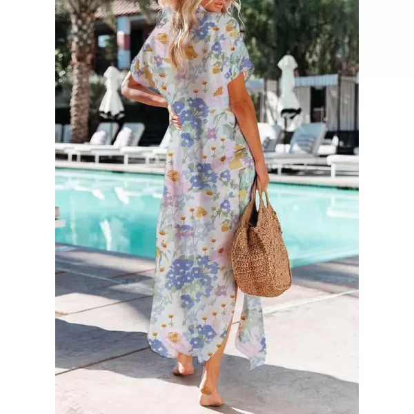 Dokotoo Womens Casual Short Sleeve Side Split Button Down Long Kimonos Cardigans Swimsuit Cover Ups