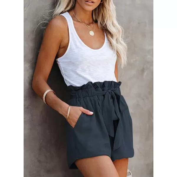 Dokotoo Womens Casual Summer Ruffle Belted Elastic Waist Shorts with Pockets