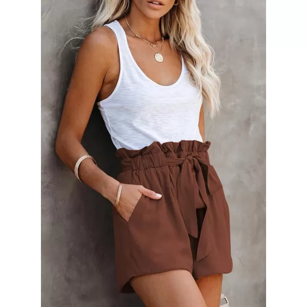Dokotoo Womens Casual Summer Ruffle Belted Elastic Waist Shorts with Pockets