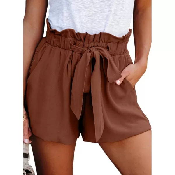 Dokotoo Womens Casual Summer Ruffle Belted Elastic Waist Shorts with Pockets