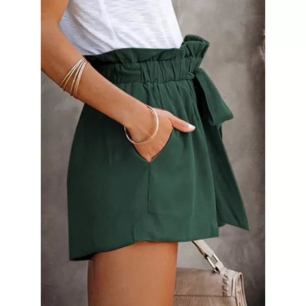 Dokotoo Womens Casual Summer Ruffle Belted Elastic Waist Shorts with Pockets