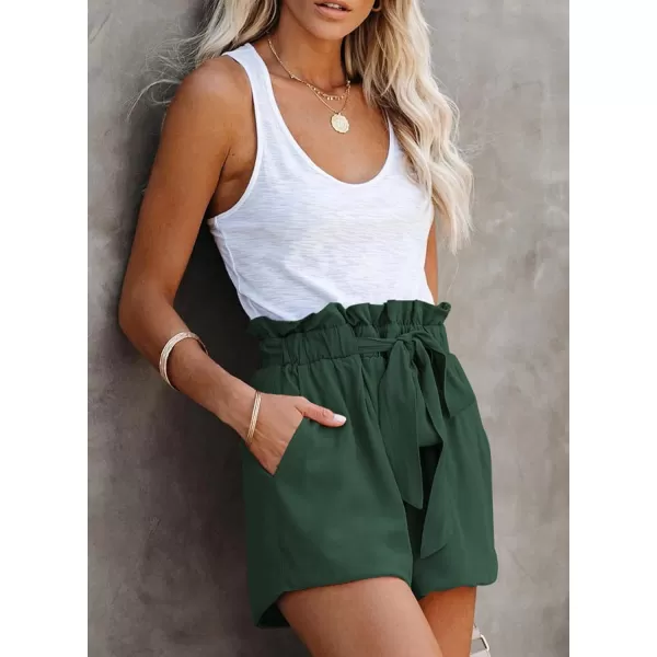 Dokotoo Womens Casual Summer Ruffle Belted Elastic Waist Shorts with Pockets