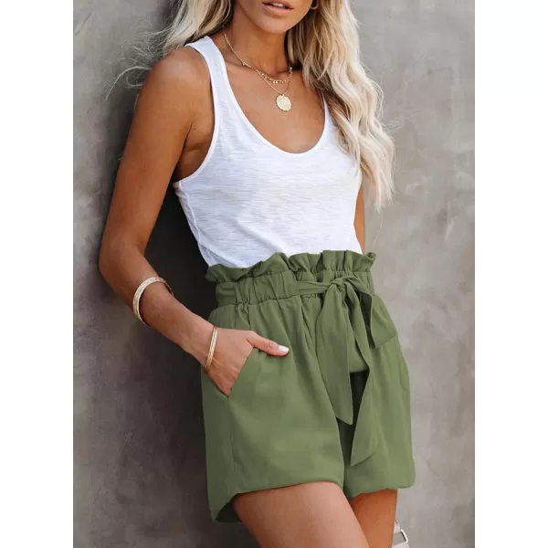 Dokotoo Womens Casual Summer Ruffle Belted Elastic Waist Shorts with Pockets