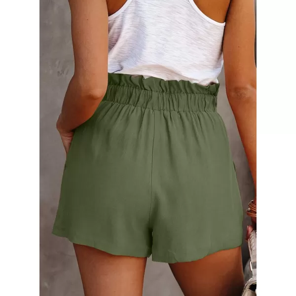 Dokotoo Womens Casual Summer Ruffle Belted Elastic Waist Shorts with Pockets
