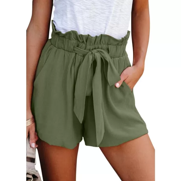 Dokotoo Womens Casual Summer Ruffle Belted Elastic Waist Shorts with Pockets