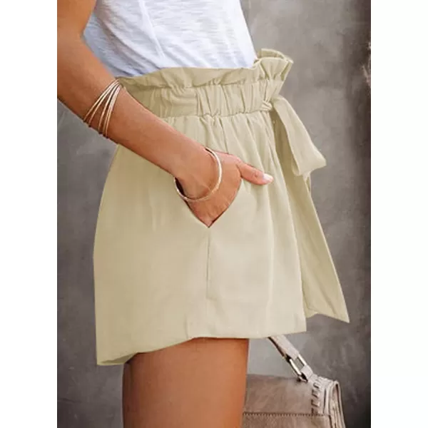 Dokotoo Womens Casual Summer Ruffle Belted Elastic Waist Shorts with Pockets