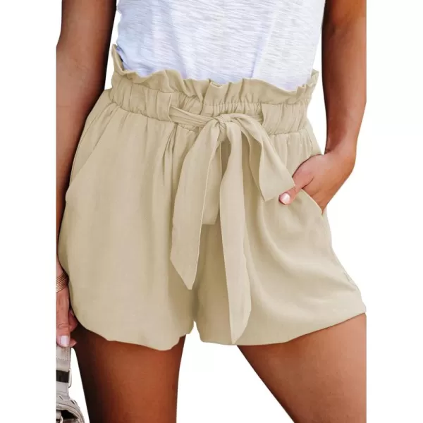 Dokotoo Womens Casual Summer Ruffle Belted Elastic Waist Shorts with Pockets