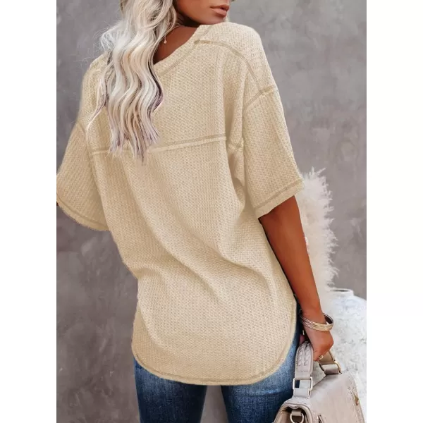 Dokotoo Women's Causual V Neck Short Sleeve Shirts Waffle Knit Loose Tunic Tops Blouses