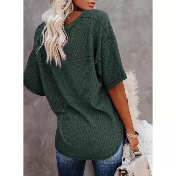 Dokotoo Women's Causual V Neck Short Sleeve Shirts Waffle Knit Loose Tunic Tops Blouses