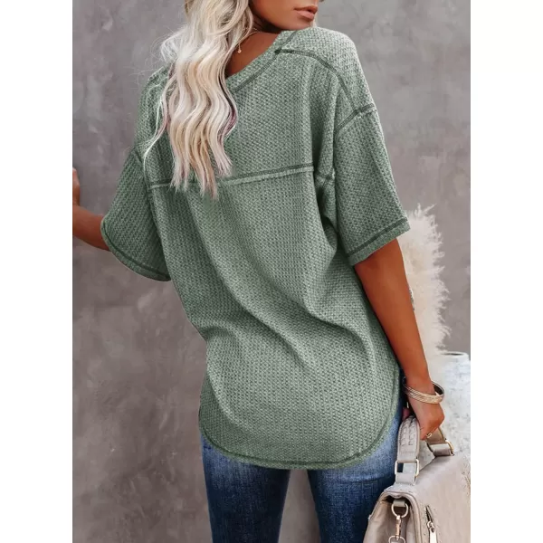 Dokotoo Women's Causual V Neck Short Sleeve Shirts Waffle Knit Loose Tunic Tops Blouses