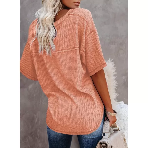 Dokotoo Women's Causual V Neck Short Sleeve Shirts Waffle Knit Loose Tunic Tops Blouses