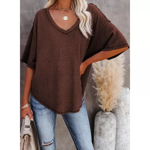 Dokotoo Women's Causual V Neck Short Sleeve Shirts Waffle Knit Loose Tunic Tops Blouses