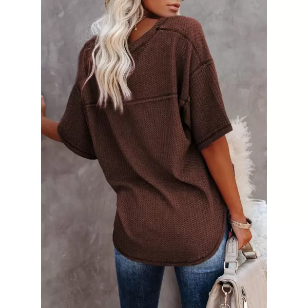 Dokotoo Women's Causual V Neck Short Sleeve Shirts Waffle Knit Loose Tunic Tops Blouses