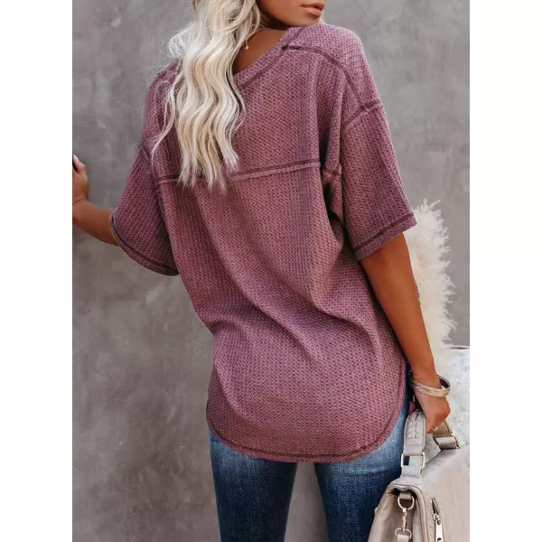 Dokotoo Women's Causual V Neck Short Sleeve Shirts Waffle Knit Loose Tunic Tops Blouses