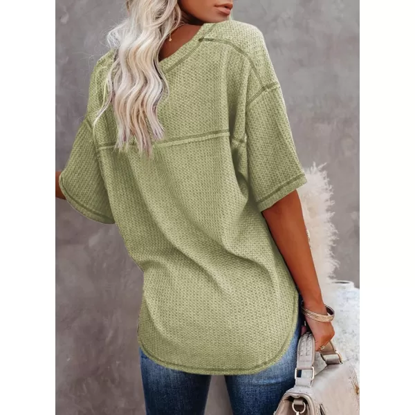 Dokotoo Women's Causual V Neck Short Sleeve Shirts Waffle Knit Loose Tunic Tops Blouses