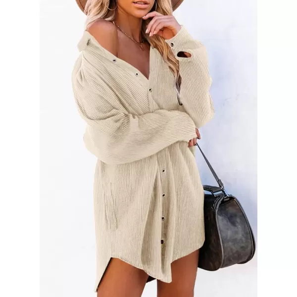 Dokotoo Women's Corduroy Long Sleeve Button Down Shirts Tunic Dresses with Pockets