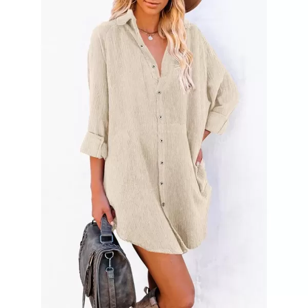 Dokotoo Women's Corduroy Long Sleeve Button Down Shirts Tunic Dresses with Pockets