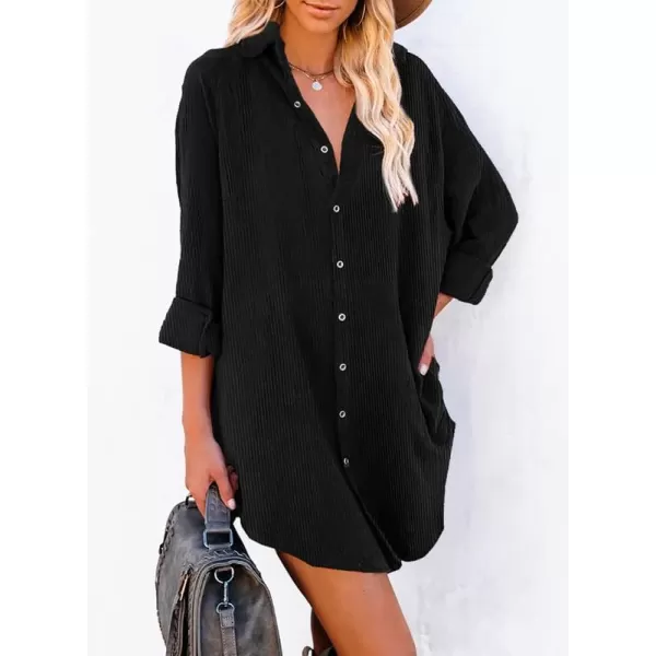 Dokotoo Women's Corduroy Long Sleeve Button Down Shirts Tunic Dresses with Pockets