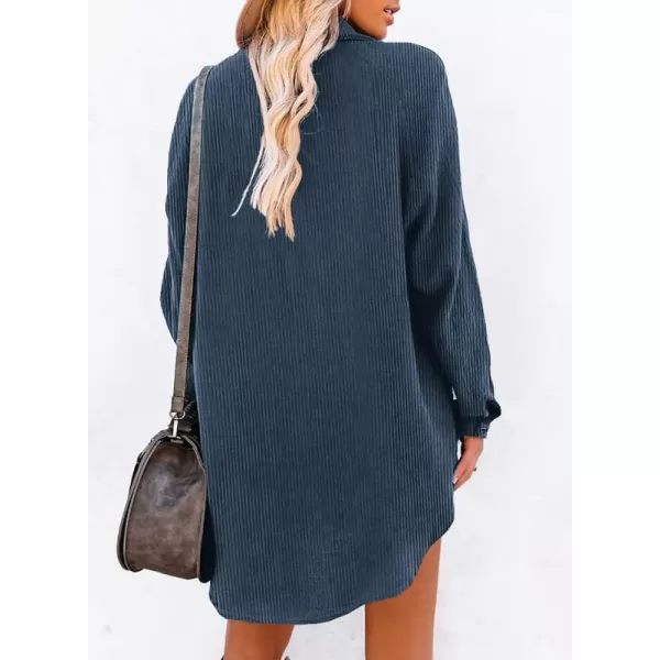 Dokotoo Women's Corduroy Long Sleeve Button Down Shirts Tunic Dresses with Pockets