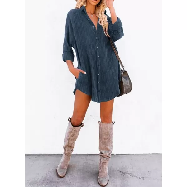Dokotoo Women's Corduroy Long Sleeve Button Down Shirts Tunic Dresses with Pockets