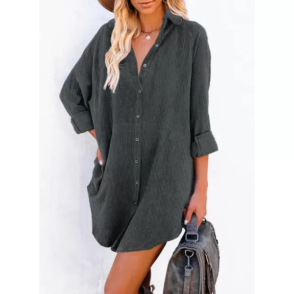 Dokotoo Women's Corduroy Long Sleeve Button Down Shirts Tunic Dresses with Pockets