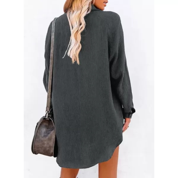 Dokotoo Women's Corduroy Long Sleeve Button Down Shirts Tunic Dresses with Pockets