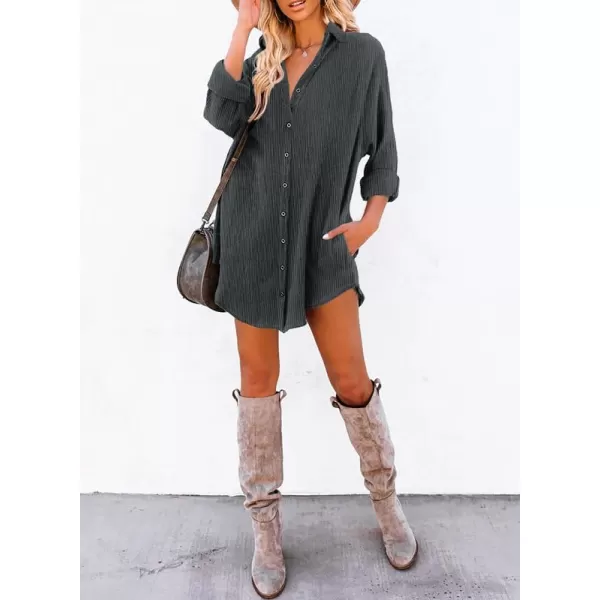 Dokotoo Women's Corduroy Long Sleeve Button Down Shirts Tunic Dresses with Pockets