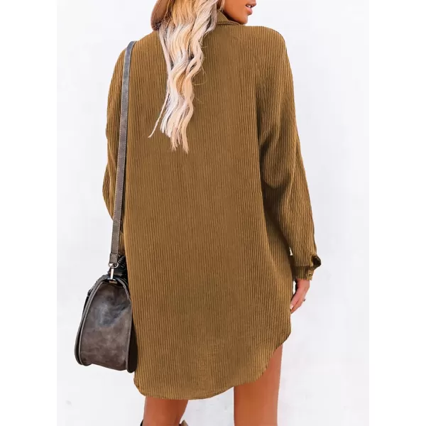 Dokotoo Women's Corduroy Long Sleeve Button Down Shirts Tunic Dresses with Pockets
