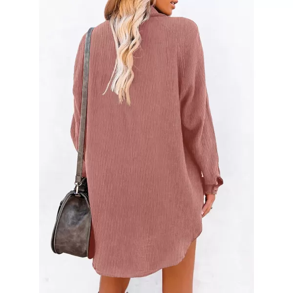 Dokotoo Women's Corduroy Long Sleeve Button Down Shirts Tunic Dresses with Pockets