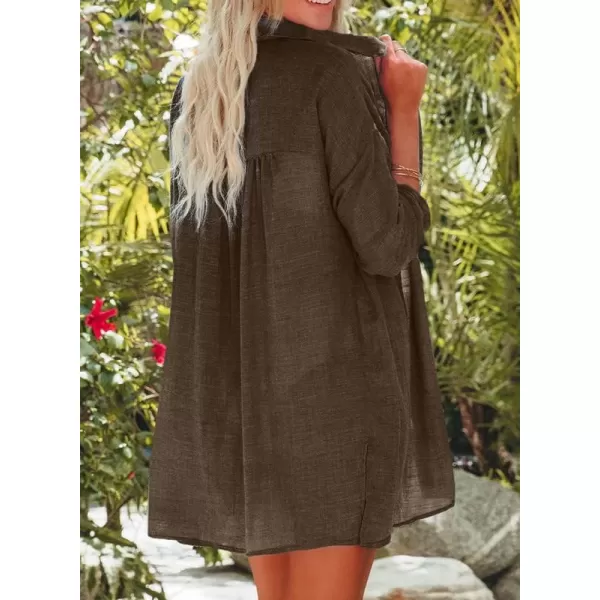 Dokotoo Womens Cotton Button Down Long Sleeve Shirts Bathing Suit Cover Ups Summer Cardigans with Pockets