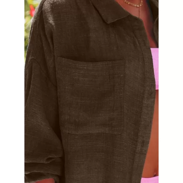 Dokotoo Womens Cotton Button Down Long Sleeve Shirts Bathing Suit Cover Ups Summer Cardigans with Pockets