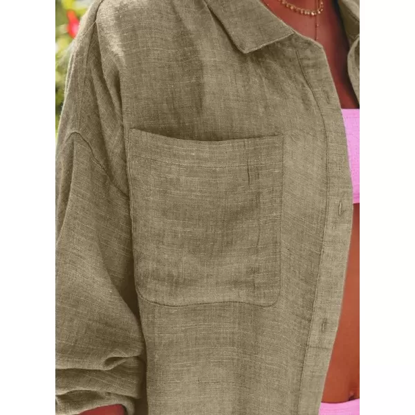 Dokotoo Womens Cotton Button Down Long Sleeve Shirts Bathing Suit Cover Ups Summer Cardigans with Pockets