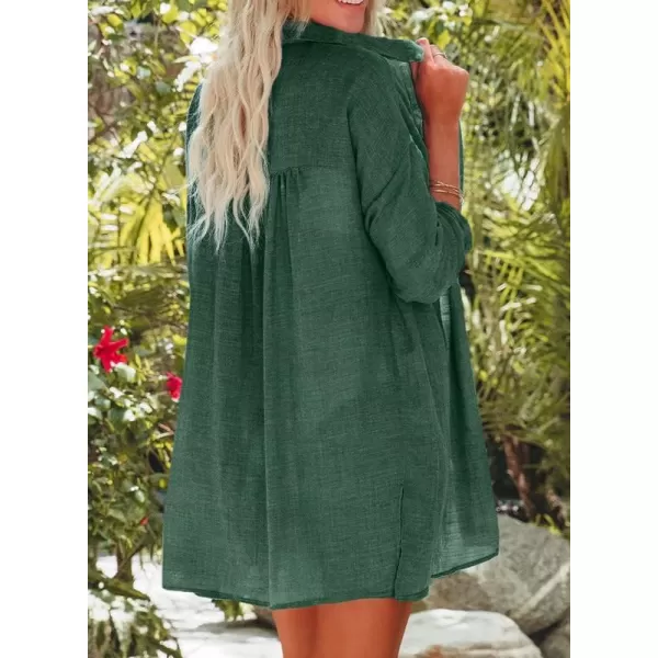 Dokotoo Womens Cotton Button Down Long Sleeve Shirts Bathing Suit Cover Ups Summer Cardigans with Pockets