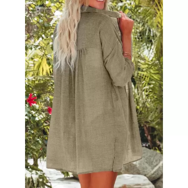 Dokotoo Womens Cotton Button Down Long Sleeve Shirts Bathing Suit Cover Ups Summer Cardigans with Pockets