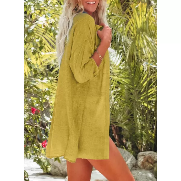 Dokotoo Womens Cotton Button Down Long Sleeve Shirts Bathing Suit Cover Ups Summer Cardigans with Pockets