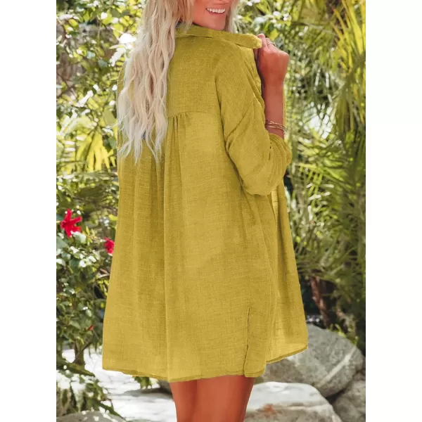 Dokotoo Womens Cotton Button Down Long Sleeve Shirts Bathing Suit Cover Ups Summer Cardigans with Pockets