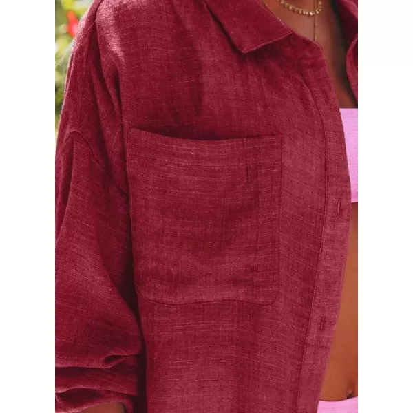 Dokotoo Womens Cotton Button Down Long Sleeve Shirts Bathing Suit Cover Ups Summer Cardigans with Pockets