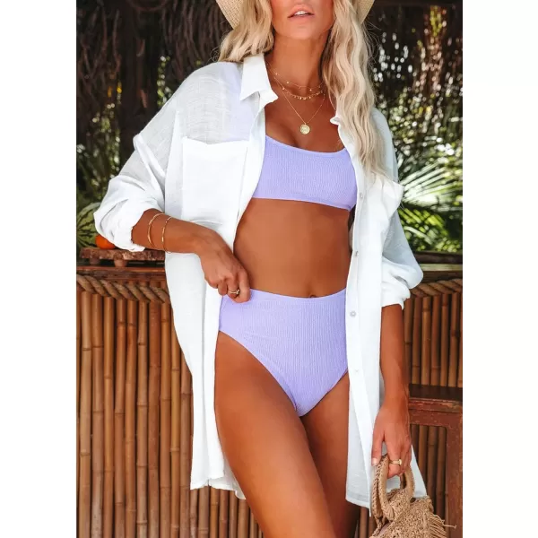 Dokotoo Womens Cotton Button Down Long Sleeve Shirts Bathing Suit Cover Ups Summer Cardigans with Pockets