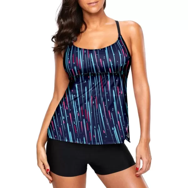 Dokotoo Womens Criss Cross Back Color Block Print Tankini Top with Boyshorts Swimsuit 