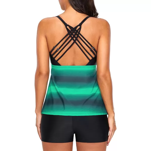 Dokotoo Womens Criss Cross Back Color Block Print Tankini Top with Boyshorts Swimsuit 