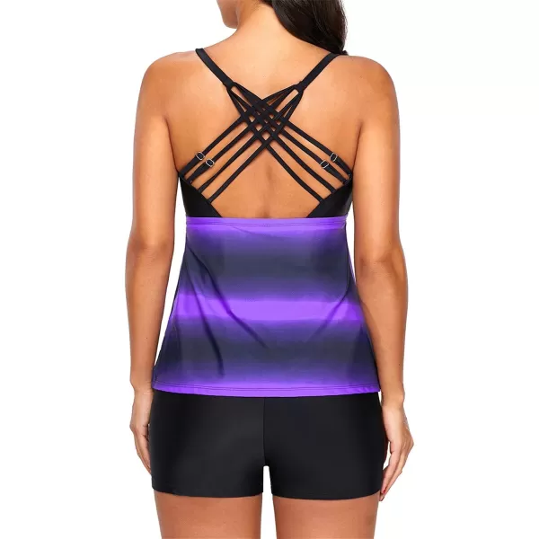 Dokotoo Womens Criss Cross Back Color Block Print Tankini Top with Boyshorts Swimsuit 