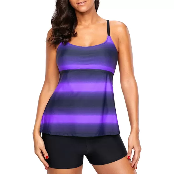 Dokotoo Womens Criss Cross Back Color Block Print Tankini Top with Boyshorts Swimsuit 